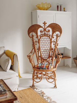 Fauteuil Peacock osier et rotin des années 60